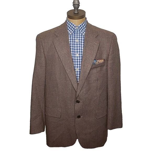 Vtg Chaps Ralph Lauren Blazer Mens 44R Houndstooth Silk Wool Sportscoat Canada - Picture 3 of 16